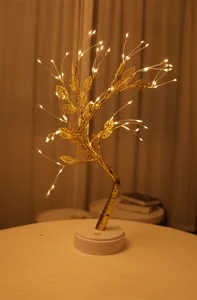 Gouden LED decoratieve boomlamp, romantisch nachtlampje voor slaapkamer, USB licht.