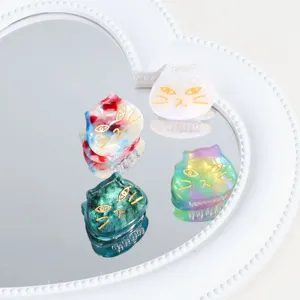 Mini cute cat hair claw clips set, colorful acrylic hair accessories for women and bangs styling.