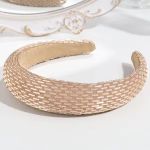 Elegante fascia larga con perline per donna, elegante cerchietto per capelli dorato intrecciato.