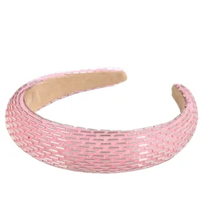 Cerchietto imbottito con perline rosa, elegante fascia per capelli larga accessorio.