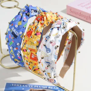 Ensemble de serre-têtes larges noués avec perles, jolis cerceaux thème scolaire pour femmes.