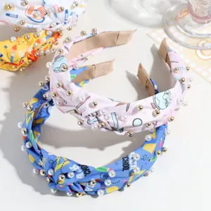Serre-tête large noué à perles tendance retour à l'école mignon cerceau de cheveux imprimé