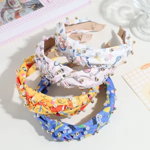 Serre-tete large noue tendance avec perles decoratives pour femmes, accessoires de coiffure.