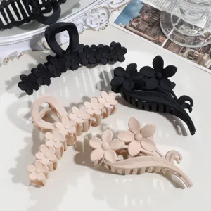 Matte floral hair claw clips set, large non-slip shark clips for thick hair styling accessories.