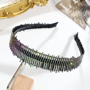 Serre-tête large strass brillant élégant noir bandeau pour femme accessoires cheveux
