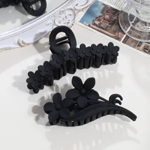 Matte black floral hair claw clips large non-slip shark clip for thick hair styling accessories