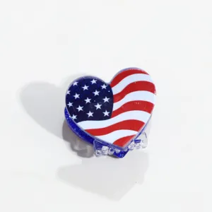 Pince à cheveux cœur drapeau américain, mini accessoire patriotique scintillant pour femmes.