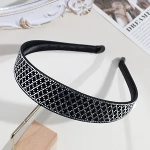 Serre-tête large noir en strass, cerceau de cheveux en cristal scintillant élégant pour femmes.