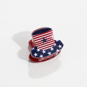 Pince à cheveux du Jour de l'Indépendance, design chapeau haut de forme drapeau américain.
