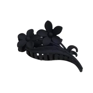Black matte frangipani flower hair claw clip, large shark clip for women hair styling.