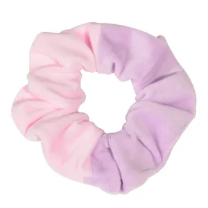 Velvet hair scrunchie detail showing pink and purple split color design for daily cute styling.