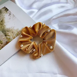 Velvet pearl hair scrunchie gold hair tie chic hair accessories for women and girls