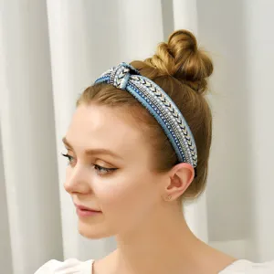 Bandeau tissé bohème pour femme, serre-tête perlé élégant, accessoire de cheveux ethnique.