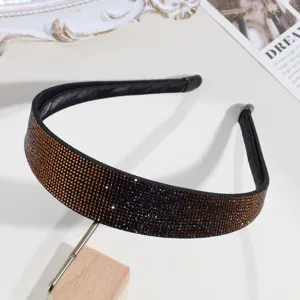 Serre-tête large en strass bronze foncé, élégant cerceau à cheveux brillant pour femmes.