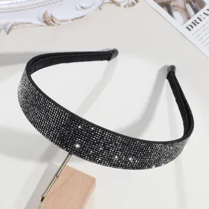 Serre-tête strass noir étincelant cristal large cerceau cheveux accessoire élégant femme