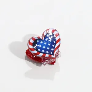 Mini pince à cheveux cœur drapeau américain, accessoire patriotique rouge blanc bleu chic.