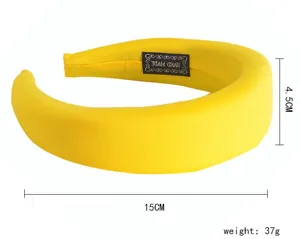 Yellow wide sponge velvet headband detail view, soft fabric hair hoop for daily wear.