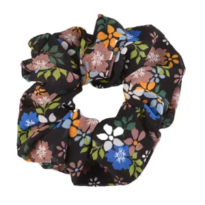 Coletero con estampado floral para mujer, elegante coletero de tela negra para uso diario.