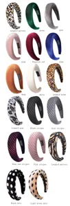 Velvet padded headband set featuring leopard, solid colors, stripes, and polka dot styles.
