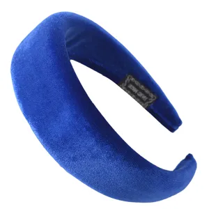 Royal blue wide velvet headband for women, thick sponge padded hair hoop, fashion accessory.