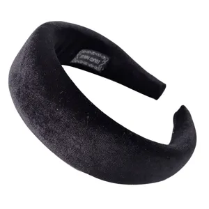 Black velvet padded headband for women, thick sponge hair hoop soft daily hair accessory