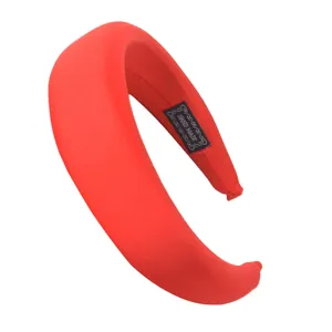 Red padded headband for women, wide velvet hair hoop, comfortable daily hair accessory.