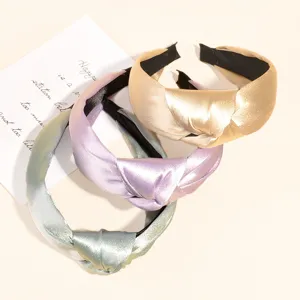 Koreanischer minimalistischer Satin Haarreif mit Knoten, breiter Retro Haarband Stoff.