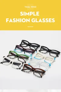 Detailed view of stylish square anti-blue light glasses in various trendy color options.