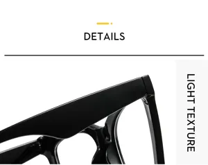 Close-up detail of stylish black square reading glasses frame, lightweight and modern design.