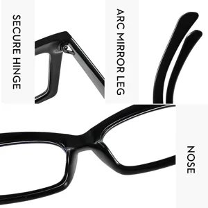 Detailed view of the black square reading glasses featuring secure hinge and ergonomic nose bridge.