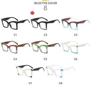 European style square anti-blue light reading glasses with stylish color blocking, 8 colors.