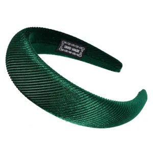 Dark green pleated padded headband for women, thick velvet hair hoop fashion hair accessories.