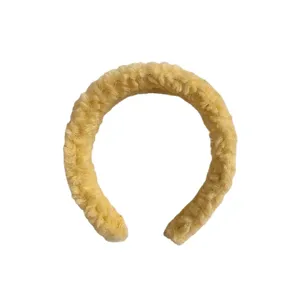 Gelbes flauschiges Plüsch Haarband für Damen, süßer breiter Haarreif süße Haarspange Mode.
