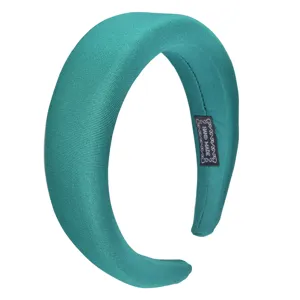 Teal wide padded velvet headband detail, comfortable daily hair hoop for women and girls styling.