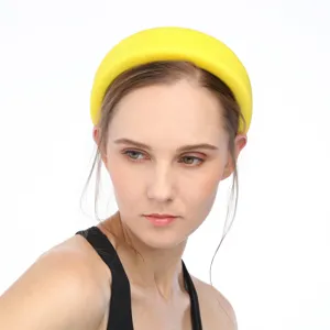 Bright yellow thick sponge headband for women, stylish padded hair accessory for daily wear.