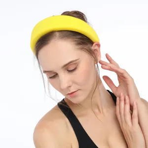 Bright yellow padded sponge headband for women, soft velvet hair hoop for daily face washing.