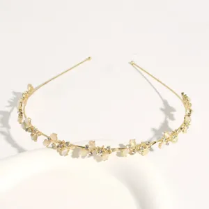 Gold cat eye stone headband with rhinestones, elegant floral hair hoop for women and girls.