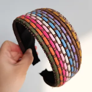 Serre-tête tressé arc-en-ciel large anneau de cheveux coloré ethnique accessoires de coiffure