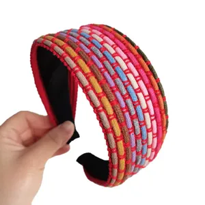 Serre-tete tresse colore style ethnique large bandeau pour femmes accessoires de cheveux