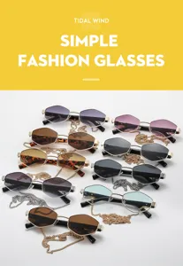 Polygon Vintage Sonnenbrille Detailansicht mit stilvollen Metallketten und Gläsern.