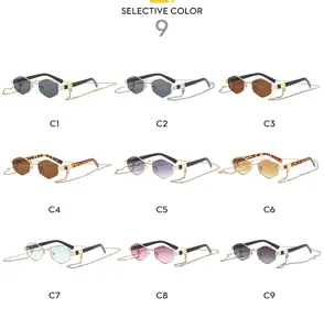 Modische polygon Sonnenbrille mit Kette, verschiedene Farben für Damen Outdoor Style.