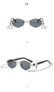 Polygon Sonnenbrille mit Metallkette Retro Mode Outdoor Sonnenschutz Brille Stilvoll