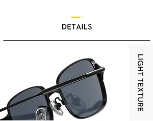 Metal square sunglasses detail showing lightweight texture and premium black frame design.