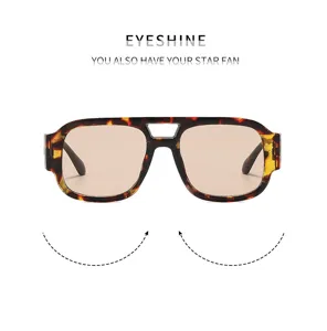Gafas de sol oversize de doble puente vintage para mujer, montura cuadrada retro elegante.