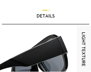 Primer plano detalle de gafas de sol con elegantes patillas negras gruesas y textura.