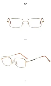 Detailed view of vintage gold metal square frame optical glasses showcasing retro street style.