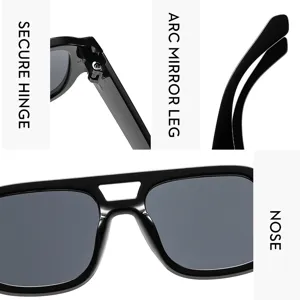 Gafas de sol retro de doble puente para mujer, montura grande, bisagra segura y patillas curvas.