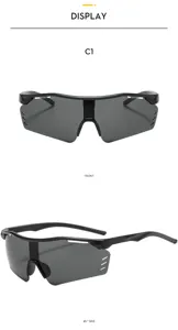 Occhiali da sole da ciclismo monopezzo oversize neri sportivi antivento vista dettagliata.