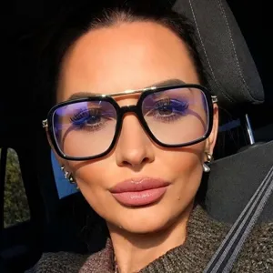Modische Doppelsteg Anti Blaulicht Brille Quadratischer Rahmen Klare Gläser Kunststoff Metall Brille Für Damen Herren Alltag