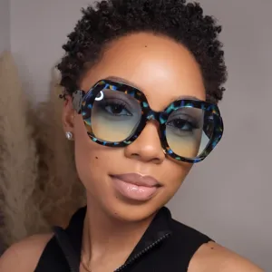 Lunettes de Soleil Femme Grande Monture Mode Polygone Tendance Lunettes de Protection UV400 Matériau PC Lunettes d'Ombrage Extérieures